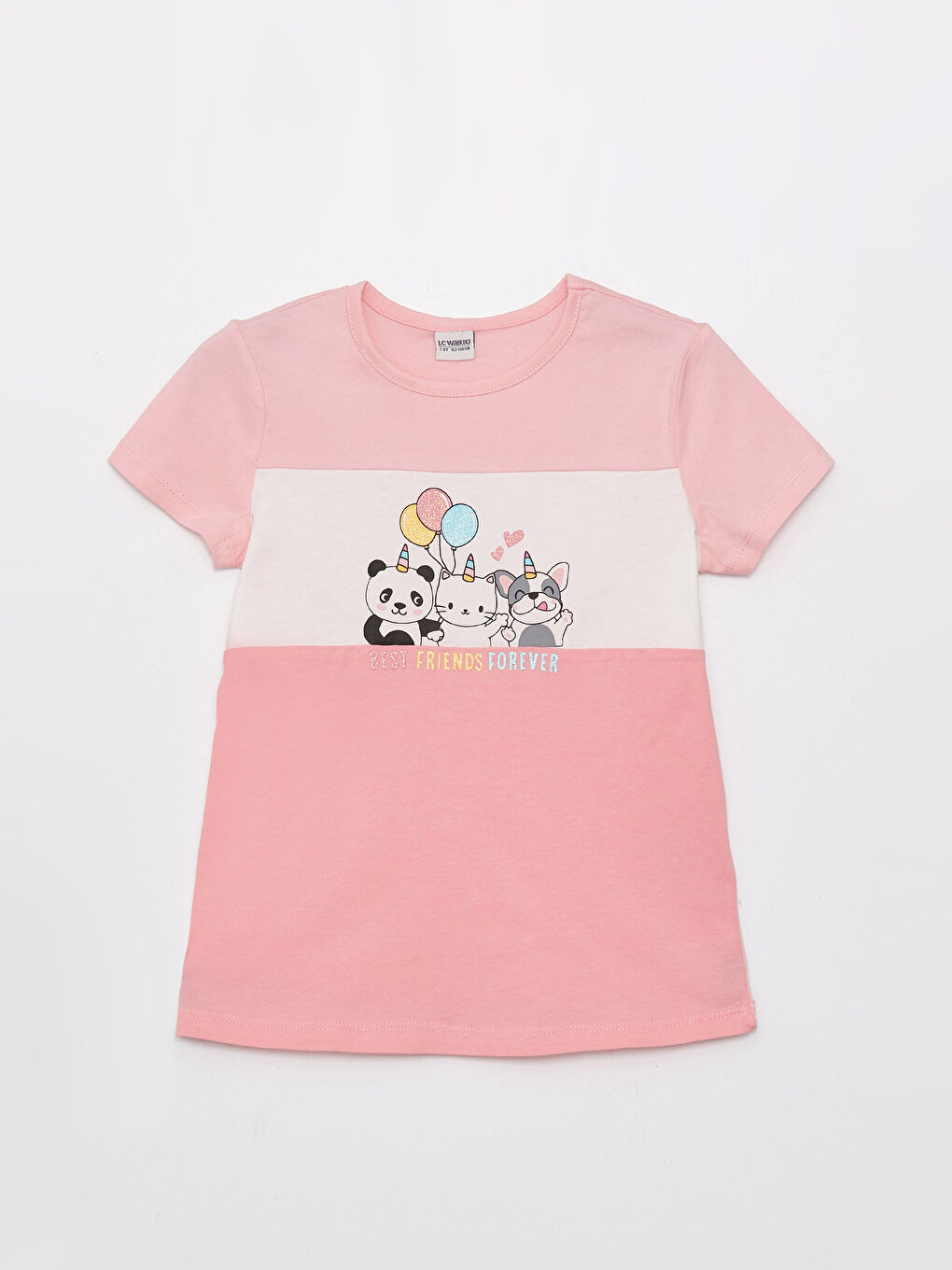 LCW Kids Crew Neck Printed Short Sleeve Girls' T-Shirt -S36786Z4-GAT