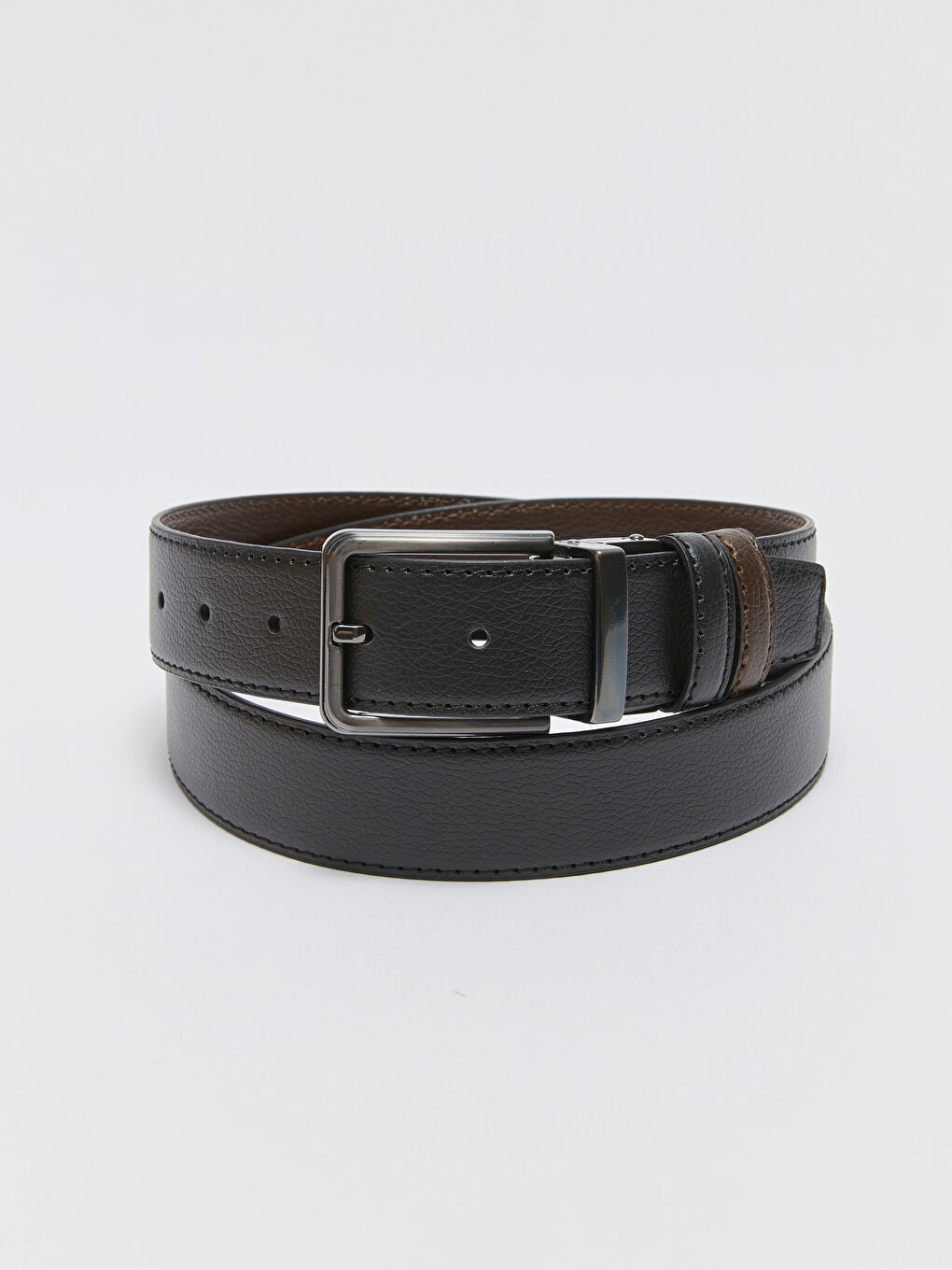 Siyah Deri Görünümlü Erkek Chino Kemeri