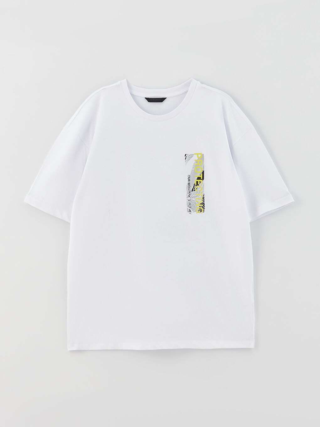 Beyaz Bisiklet Yaka Kısa Kollu Baskılı Penye Erkek Tişört-5