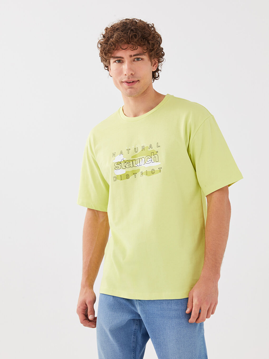 Yeşil Bisiklet Yaka Kısa Kollu Baskılı Erkek Tişört-2