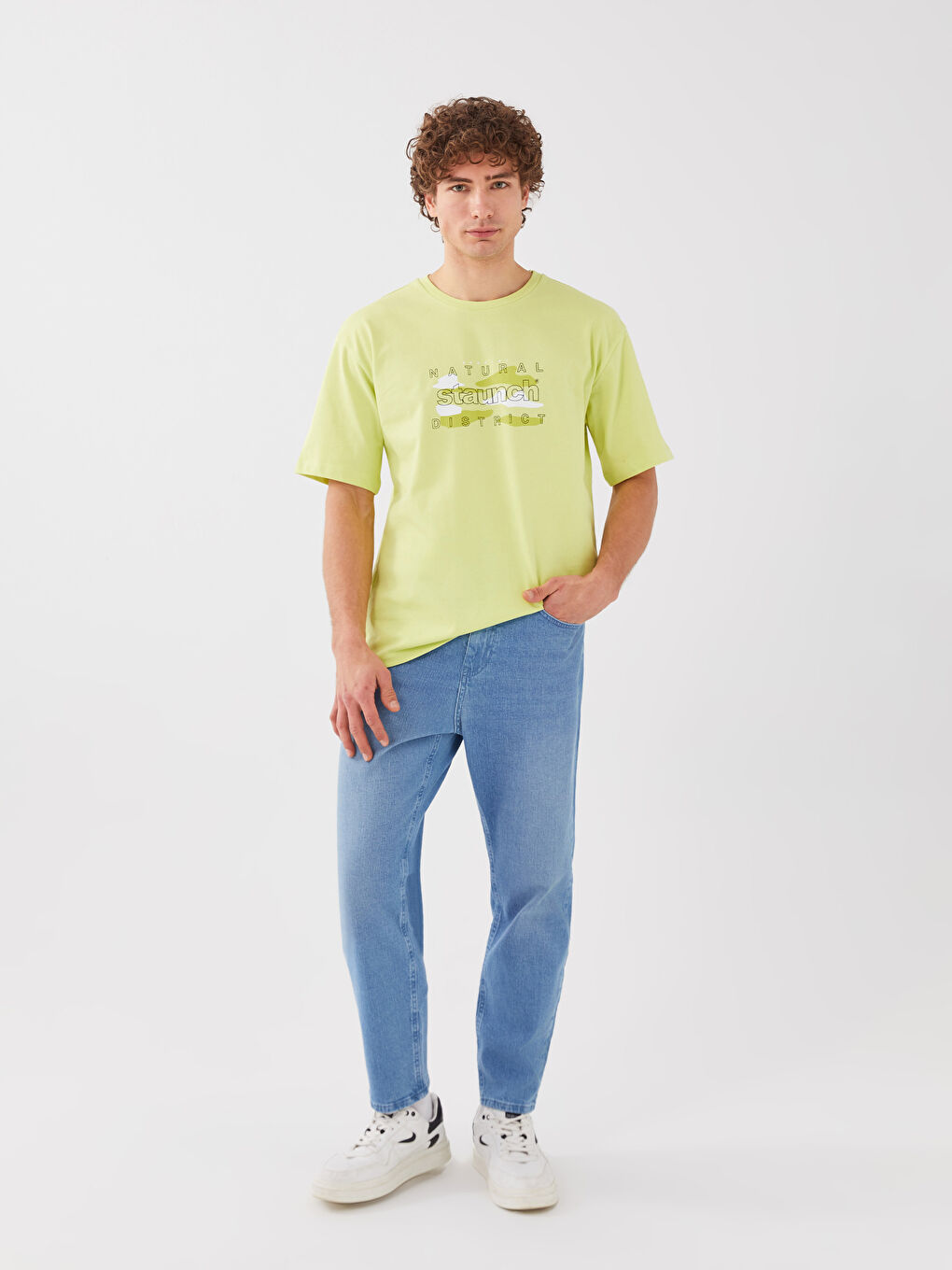 Yeşil Bisiklet Yaka Kısa Kollu Baskılı Erkek Tişört-3