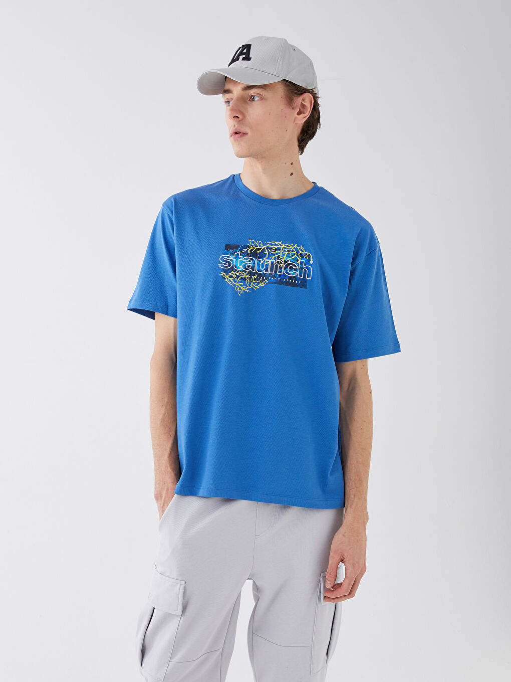 XSIDE T-shirt pour hommes en coton peigné imprimé à manches courtes et col rond -S36820Z8-H3J