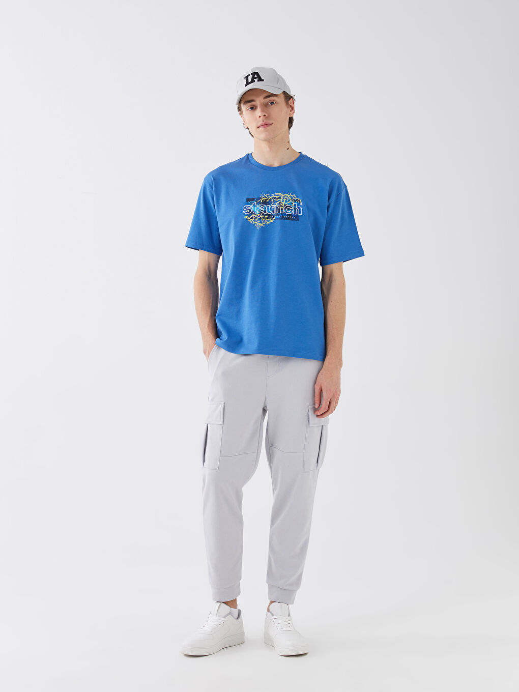 XSIDE T-shirt pour hommes en coton peigné imprimé à manches courtes et col rond -S36820Z8-H3J