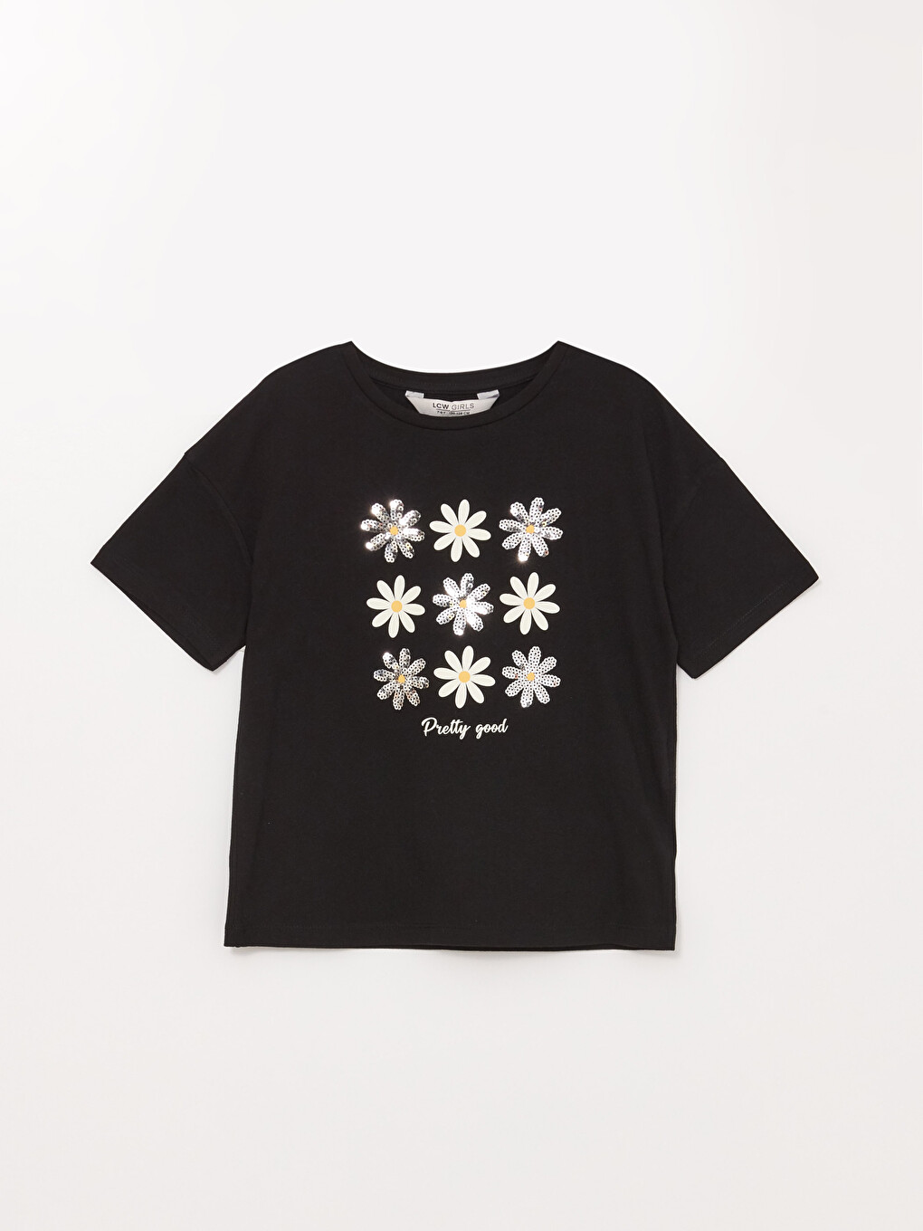 Crew Neck Printed Short Sleeve Girls' T-Shirt