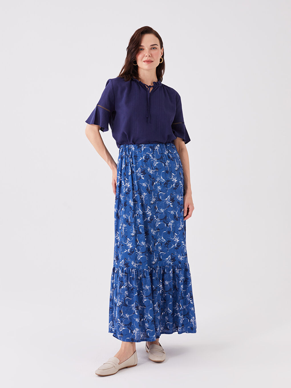 Women's Elastic Waist Patterned Flared Skirt -S36857Z8-LS4