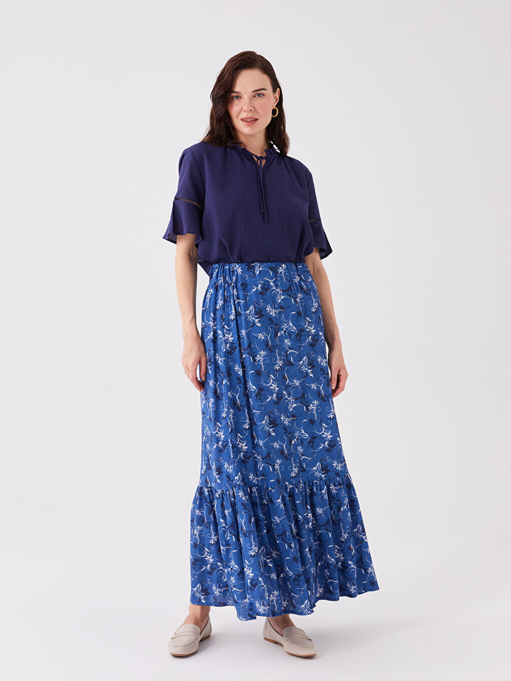 Women's Elastic Waist Patterned Flared Skirt -S36857Z8-LS4