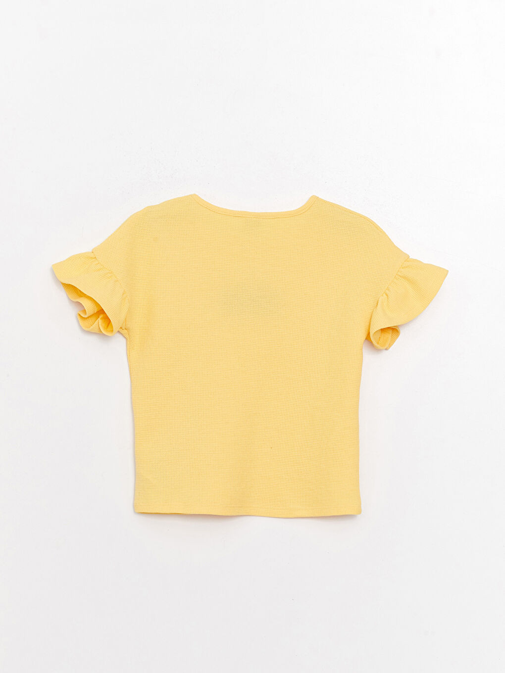 Sarı Bisiklet Yaka Nakışlı Kısa Kollu Kız Çocuk Tişört-1