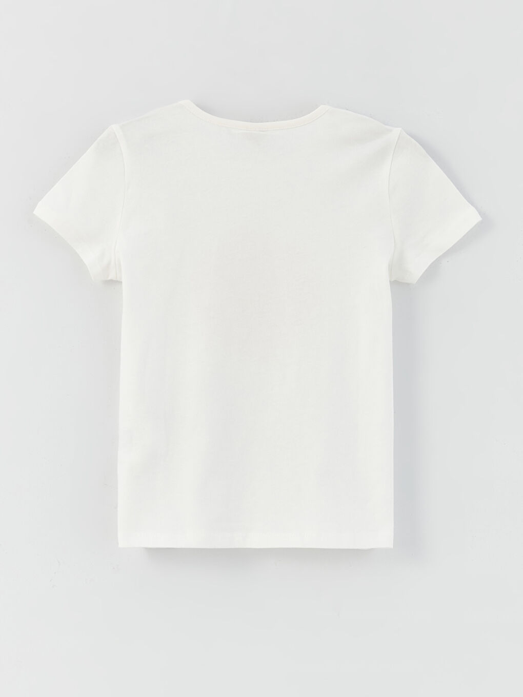 Ekru Bisiklet Yaka Baskılı Kısa Kollu Kız Çocuk Tişört-1