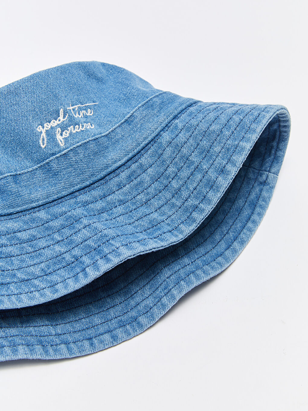 Mavi Yazı Nakışlı Kadın Bucket Şapka-5