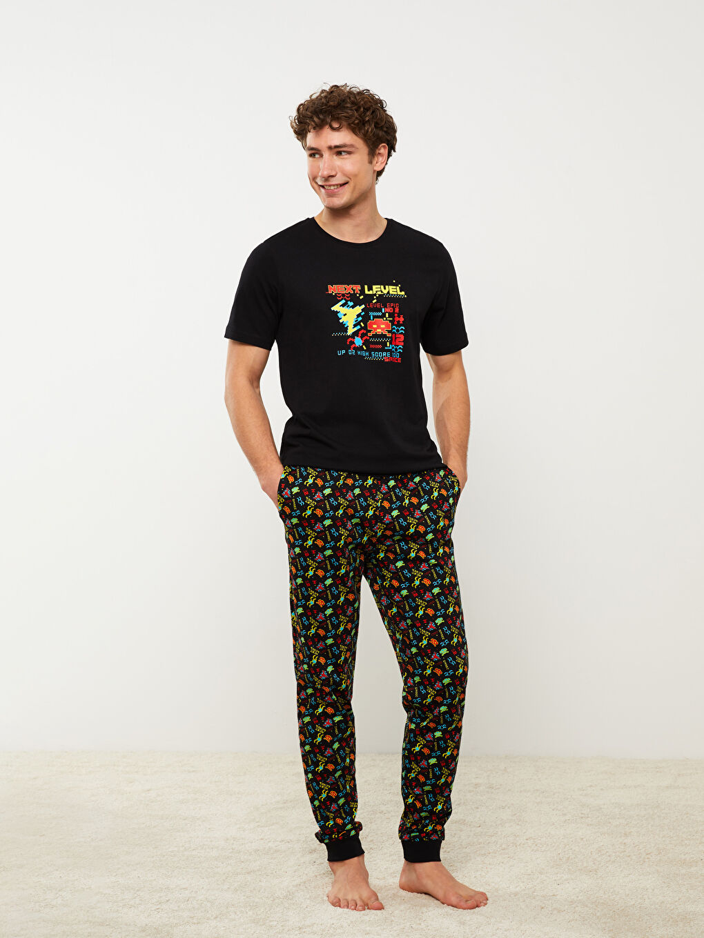 Siyah Slim Fit Erkek Pijama Takım