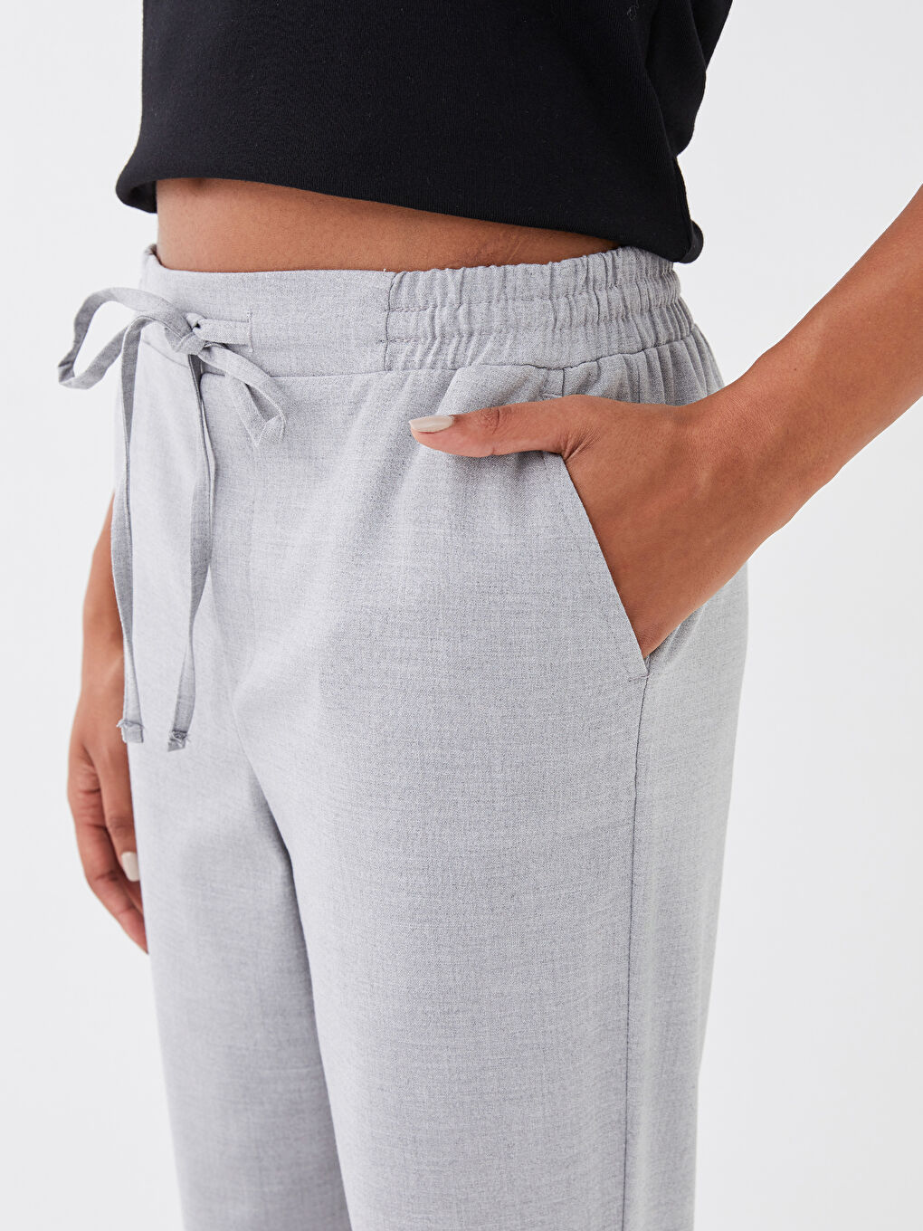 بنطلون سادة بوسط مطاطي واسع للسيدات-2