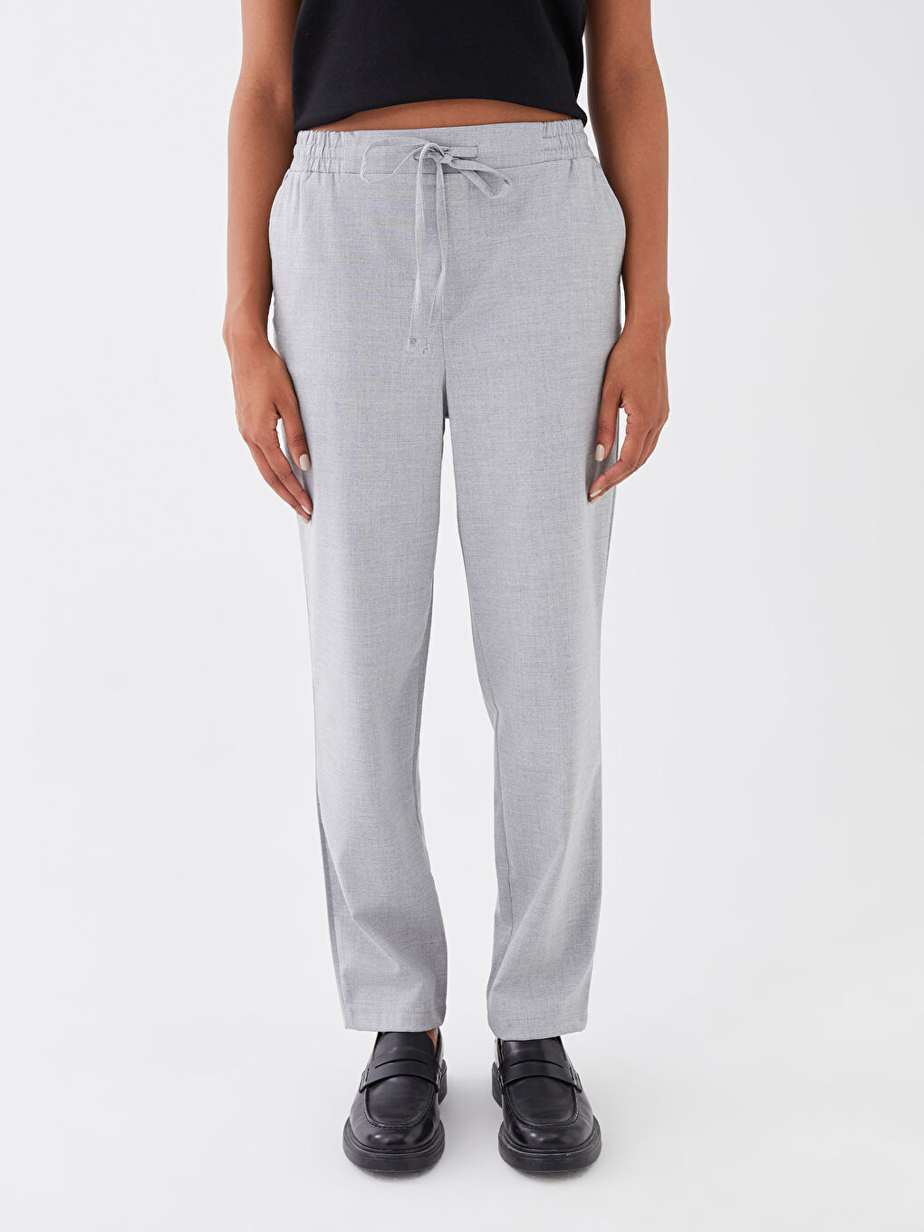 بنطلون سادة بوسط مطاطي واسع للسيدات-3