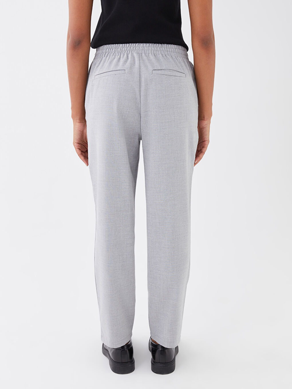 بنطلون سادة بوسط مطاطي واسع للسيدات-4