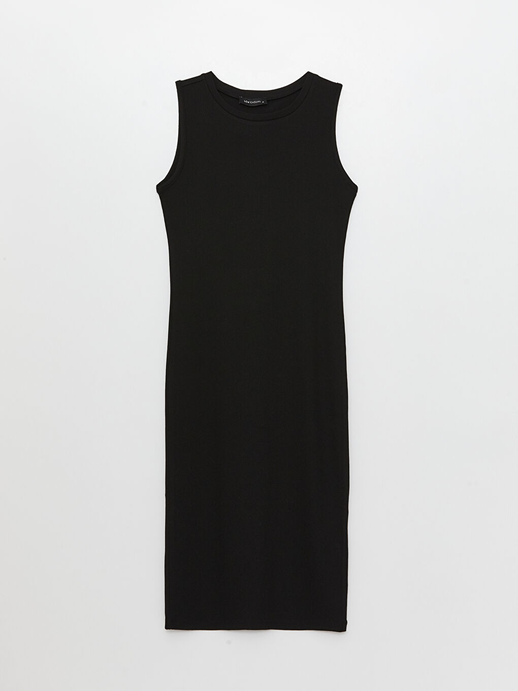 Siyah Bisiklet Yaka Düz Askılı Kadın Bodycon Elbise-5