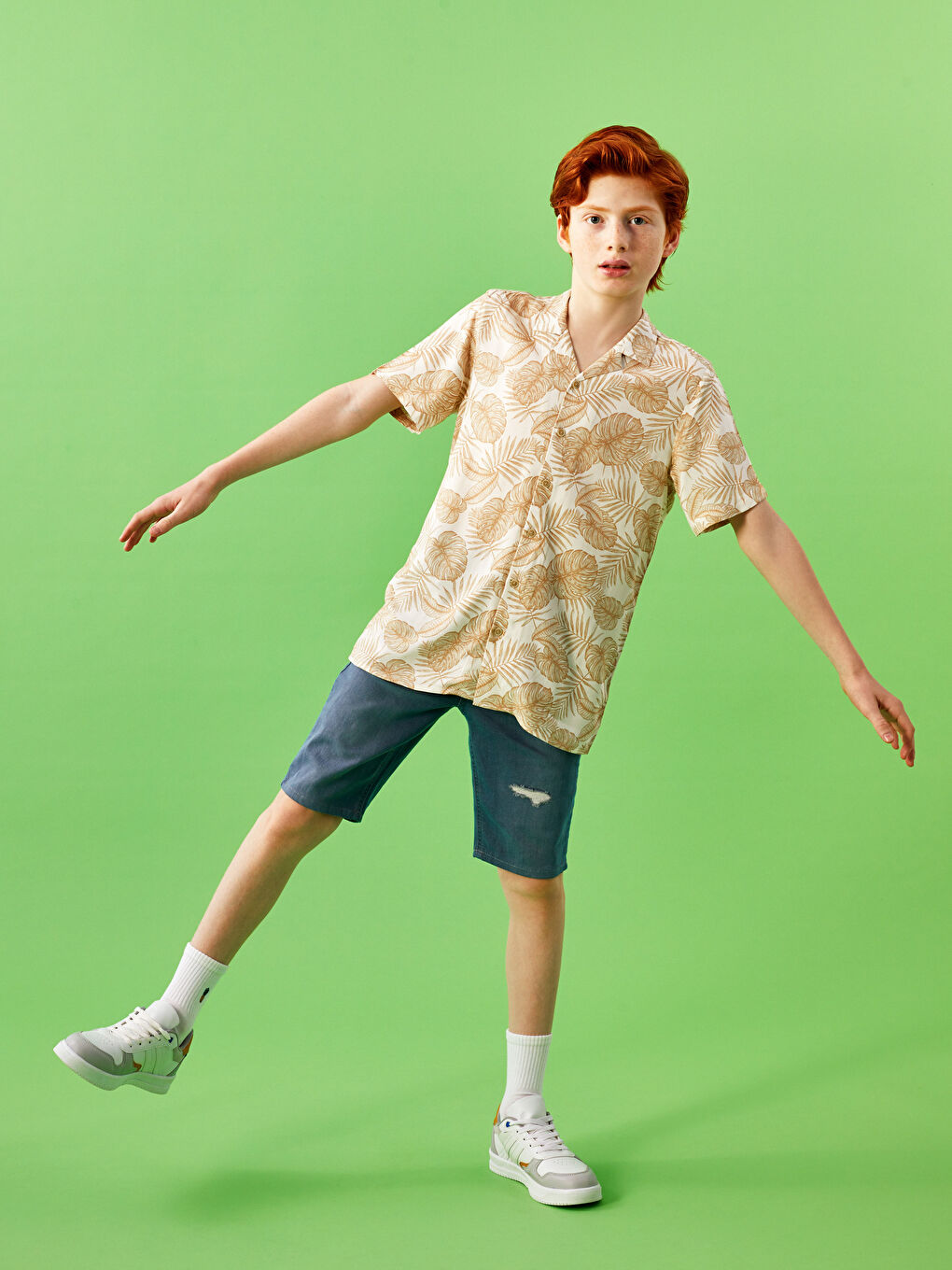 Patterned Short Sleeve Boys' Shirt