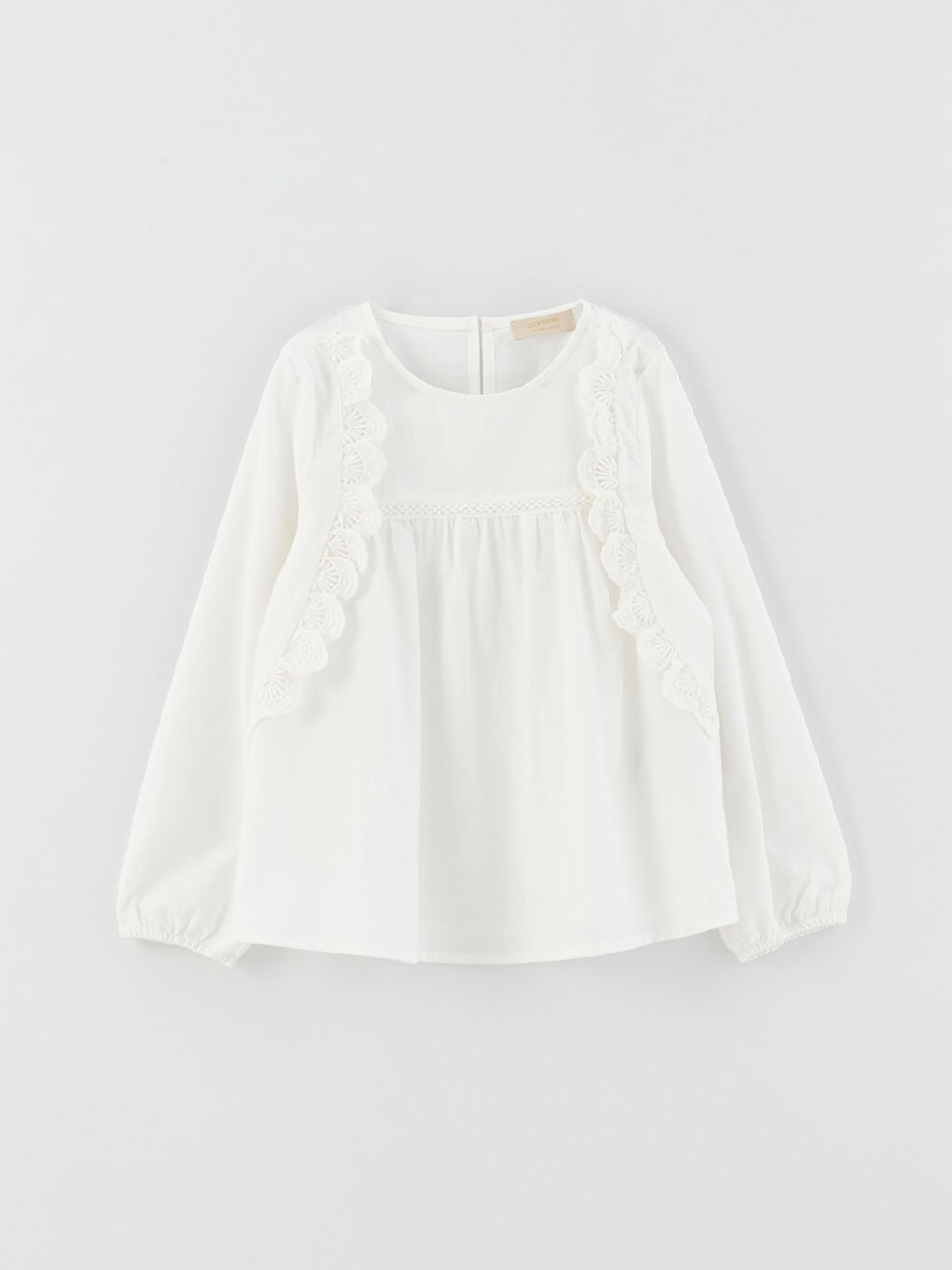 Ekru Bisiklet Yaka Dantel Detaylı Kız Çocuk Bluz-3