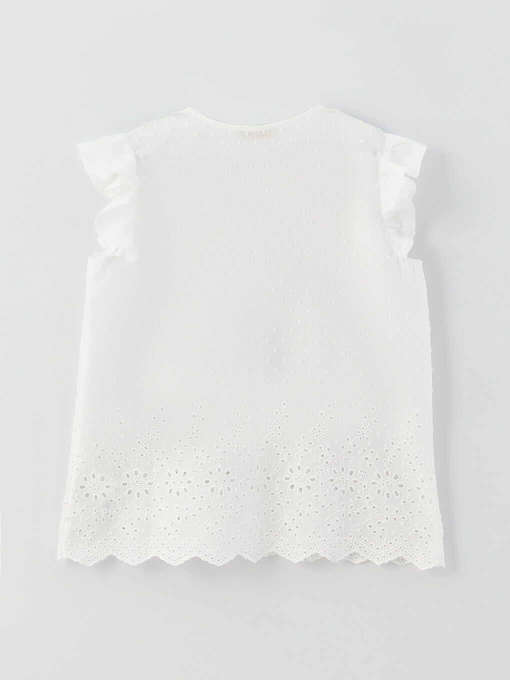 Ekru V Yaka Kendinden Desenli Kız Çocuk Gömlek-1