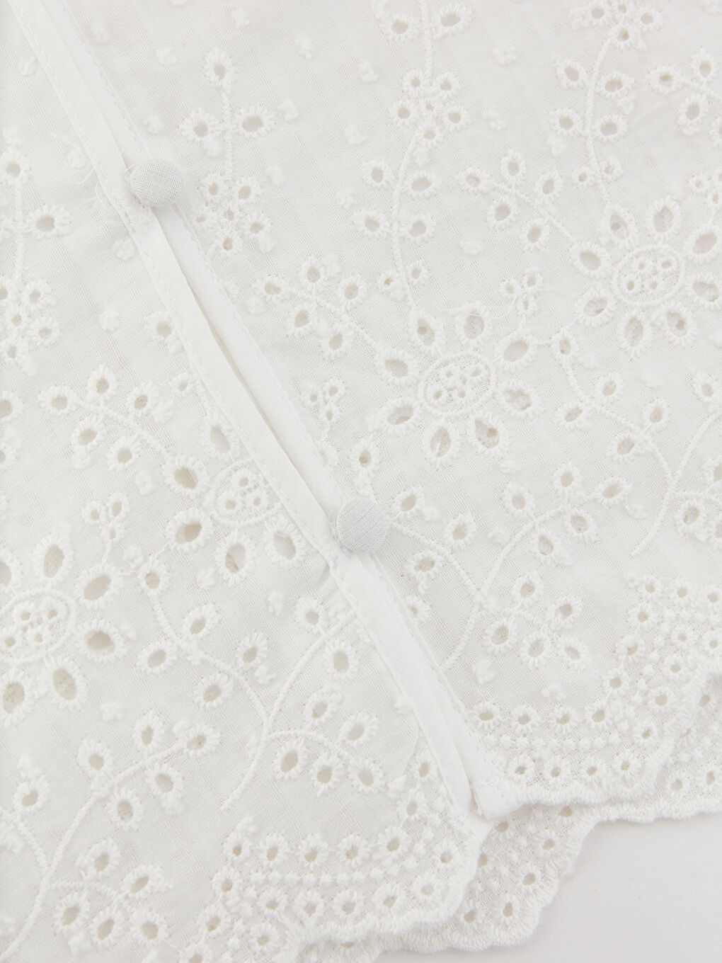 Ekru V Yaka Kendinden Desenli Kız Çocuk Gömlek-2