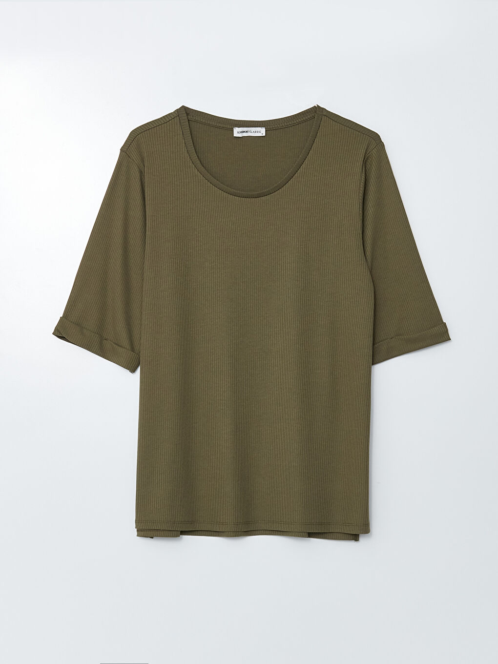 Женская футболка с круглым вырезом, однотонная-4