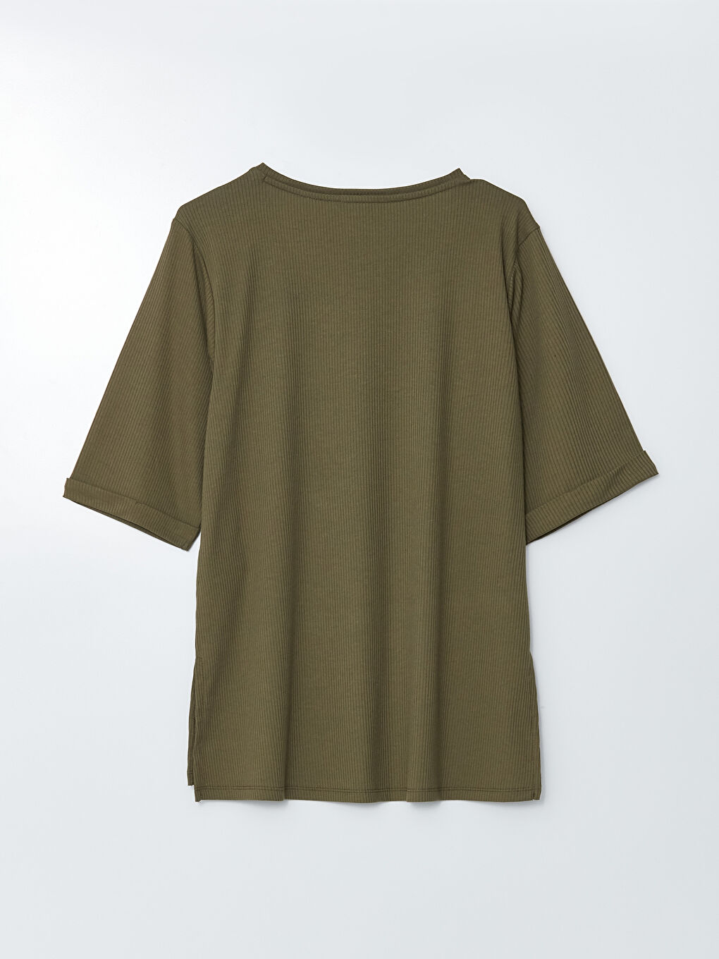 Женская футболка с круглым вырезом, однотонная-5