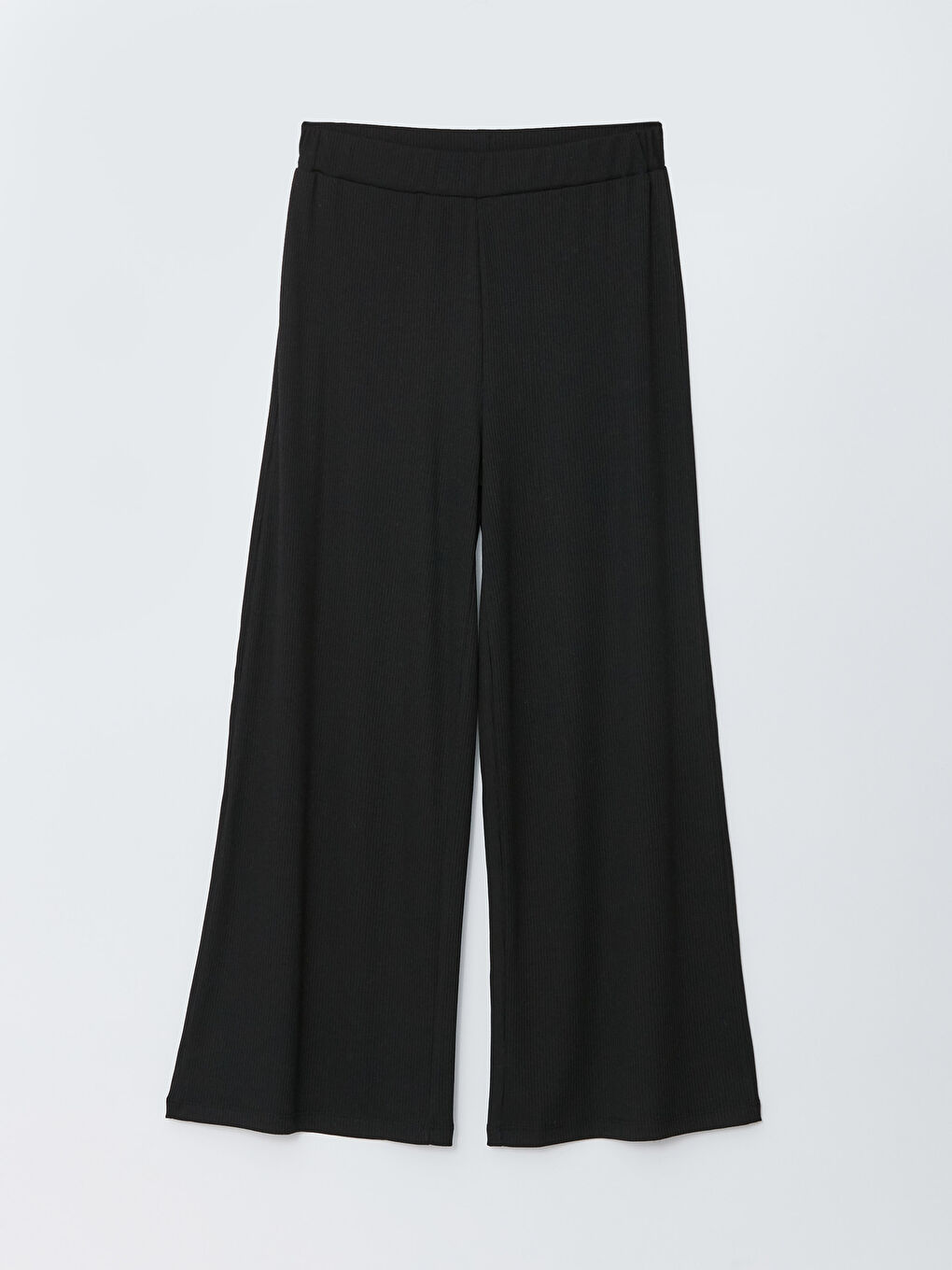 Siyah Kadın Beli Lastikli Düz Pantolon-5