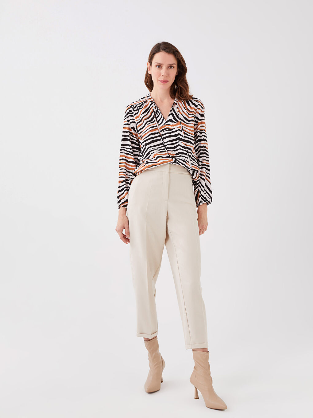 Tie Neck Patterned Women's Blouse-2