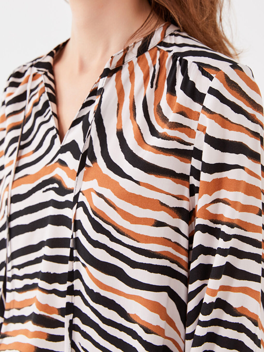Tie Neck Patterned Women's Blouse-3
