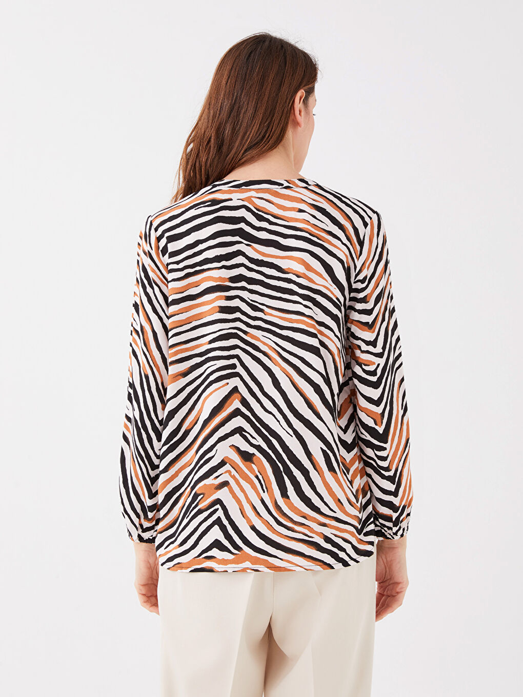 Tie Neck Patterned Women's Blouse-4