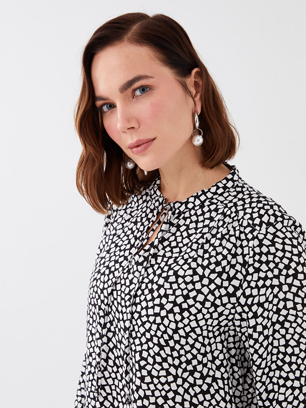Tie Neck Patterned Women's Blouse