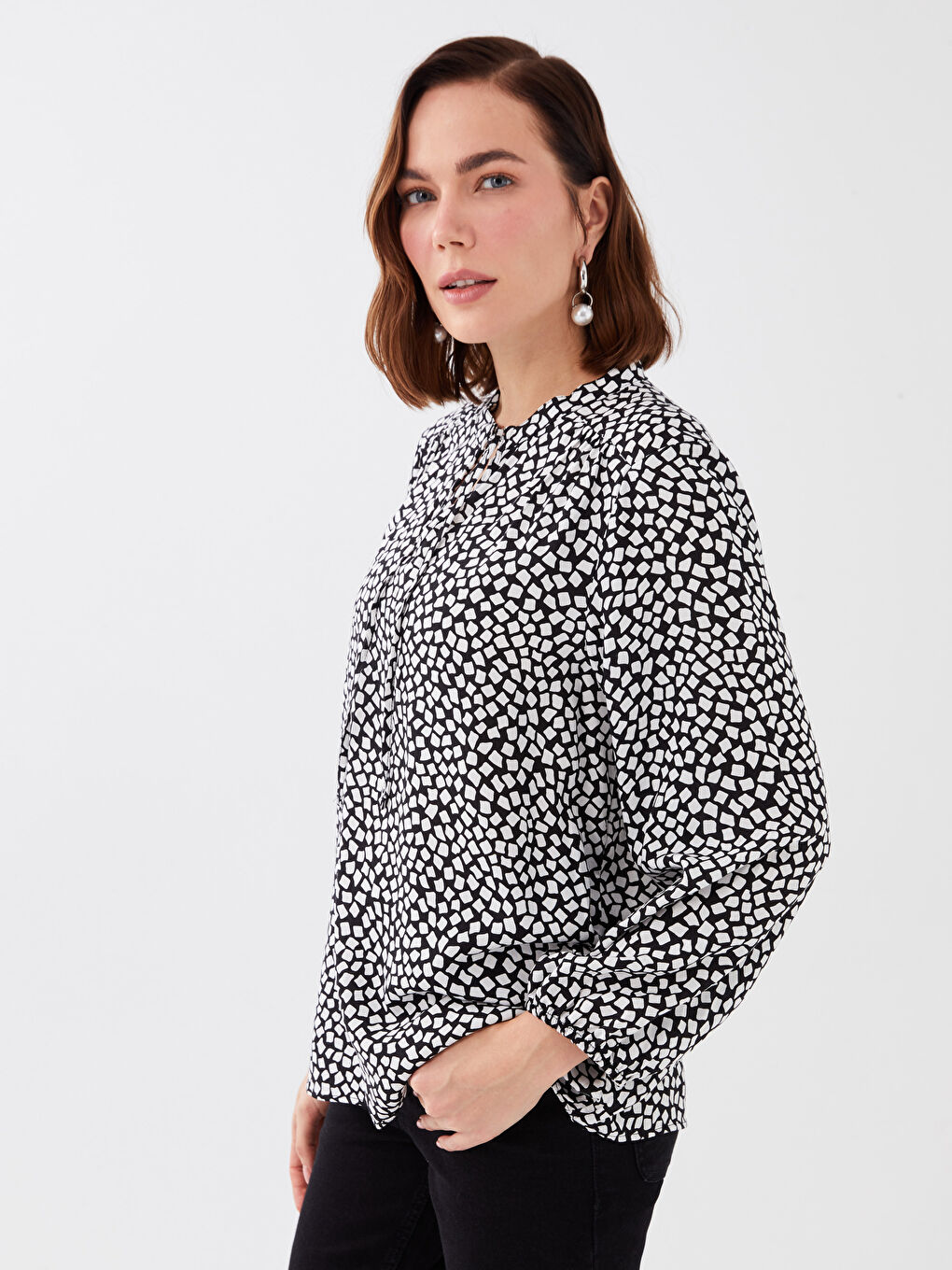 Tie Neck Patterned Women's Blouse-1