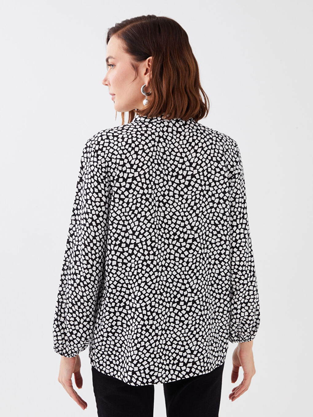 Tie Neck Patterned Women's Blouse-4