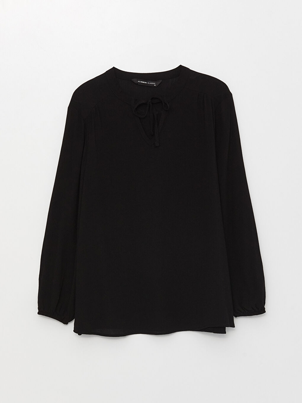 Tie Neck Plain Long Sleeve Women's Blouse-5