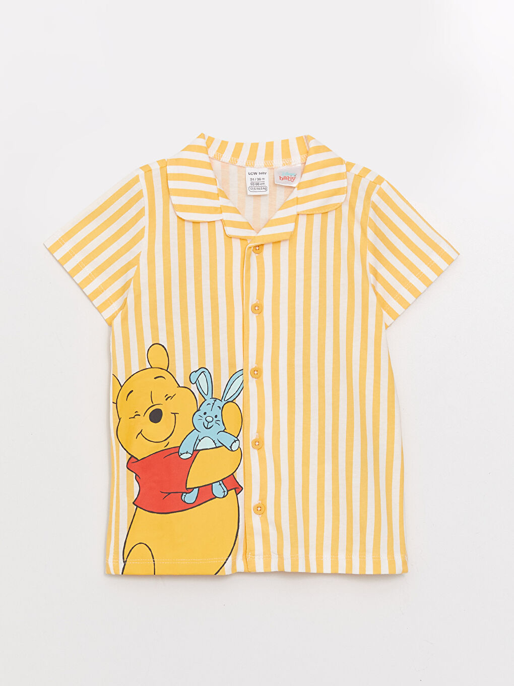 Ekru Polo Yaka Kısa Kollu Winnie the Pooh Baskılı Erkek Bebek Pijama Takımı-1