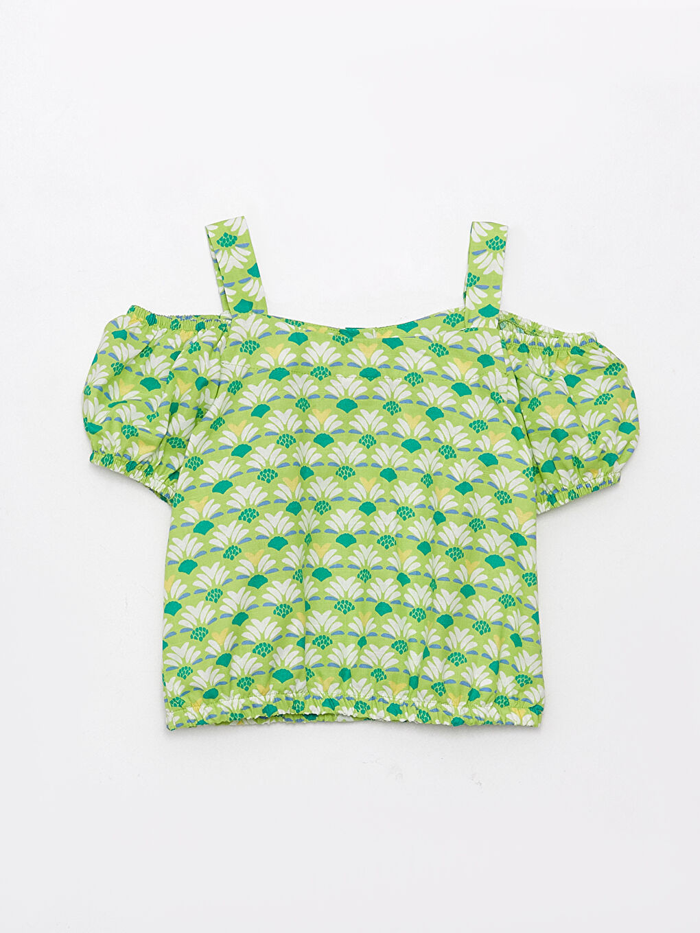 қыздарға арналған шаршы жағалы принтті қысқа жең блузка-1