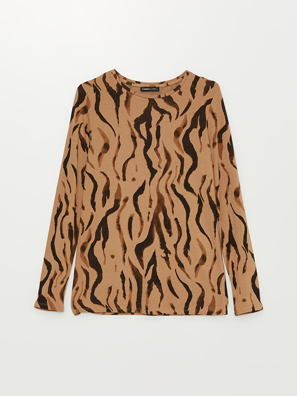 Женская футболка с длинным рукавом с круглым вырезом и узором-5