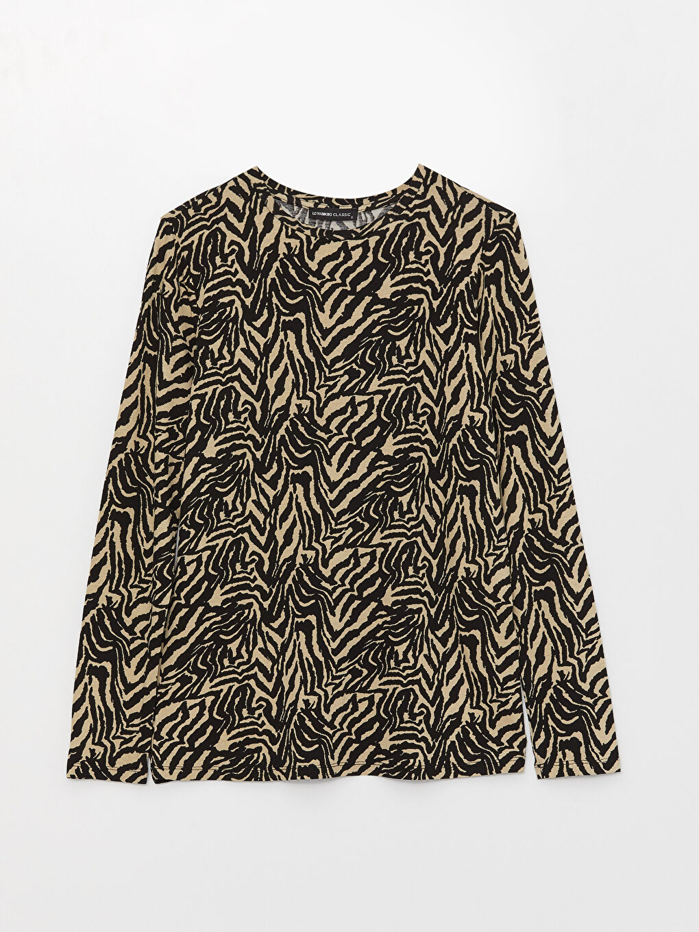 Karışık Bisiklet Yaka Desenli Uzun Kollu Kadın Tişört-5