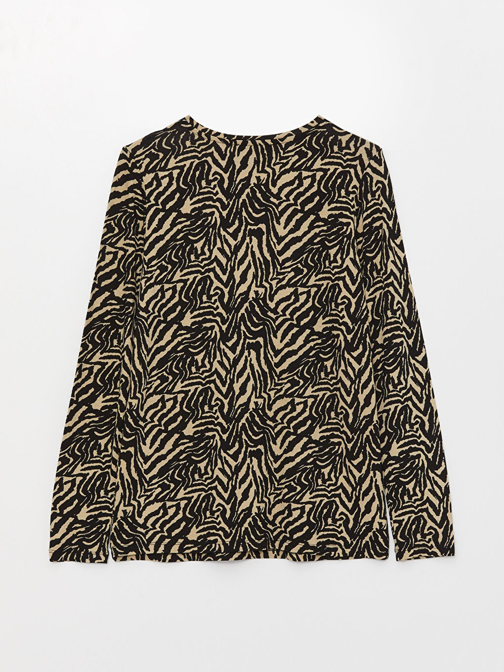 Karışık Bisiklet Yaka Desenli Uzun Kollu Kadın Tişört-6