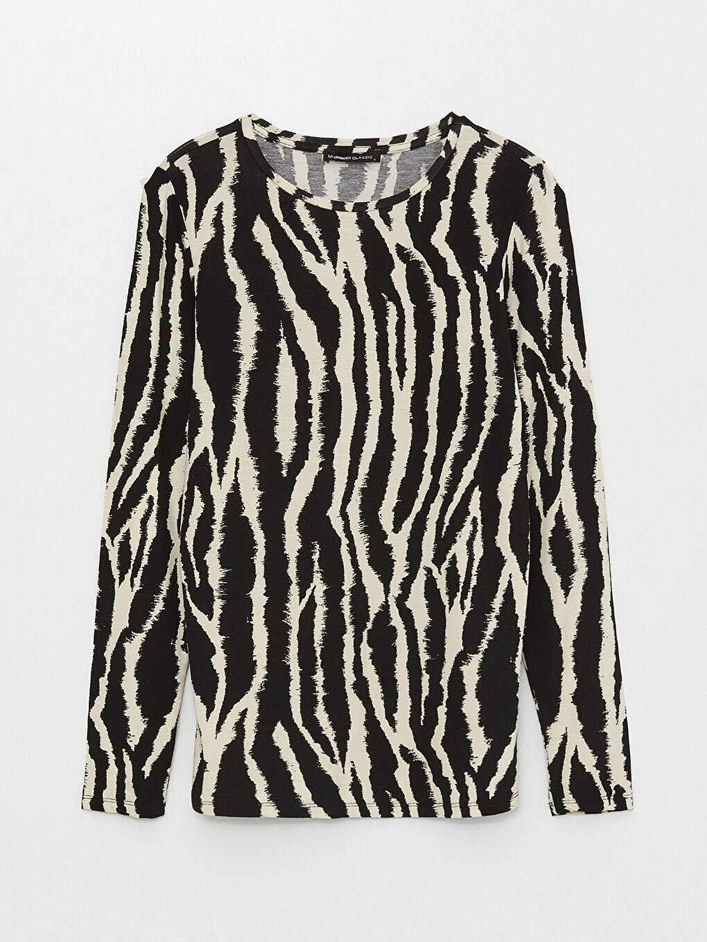 Karışık Bisiklet Yaka Desenli Uzun Kollu Kadın Tişört-5