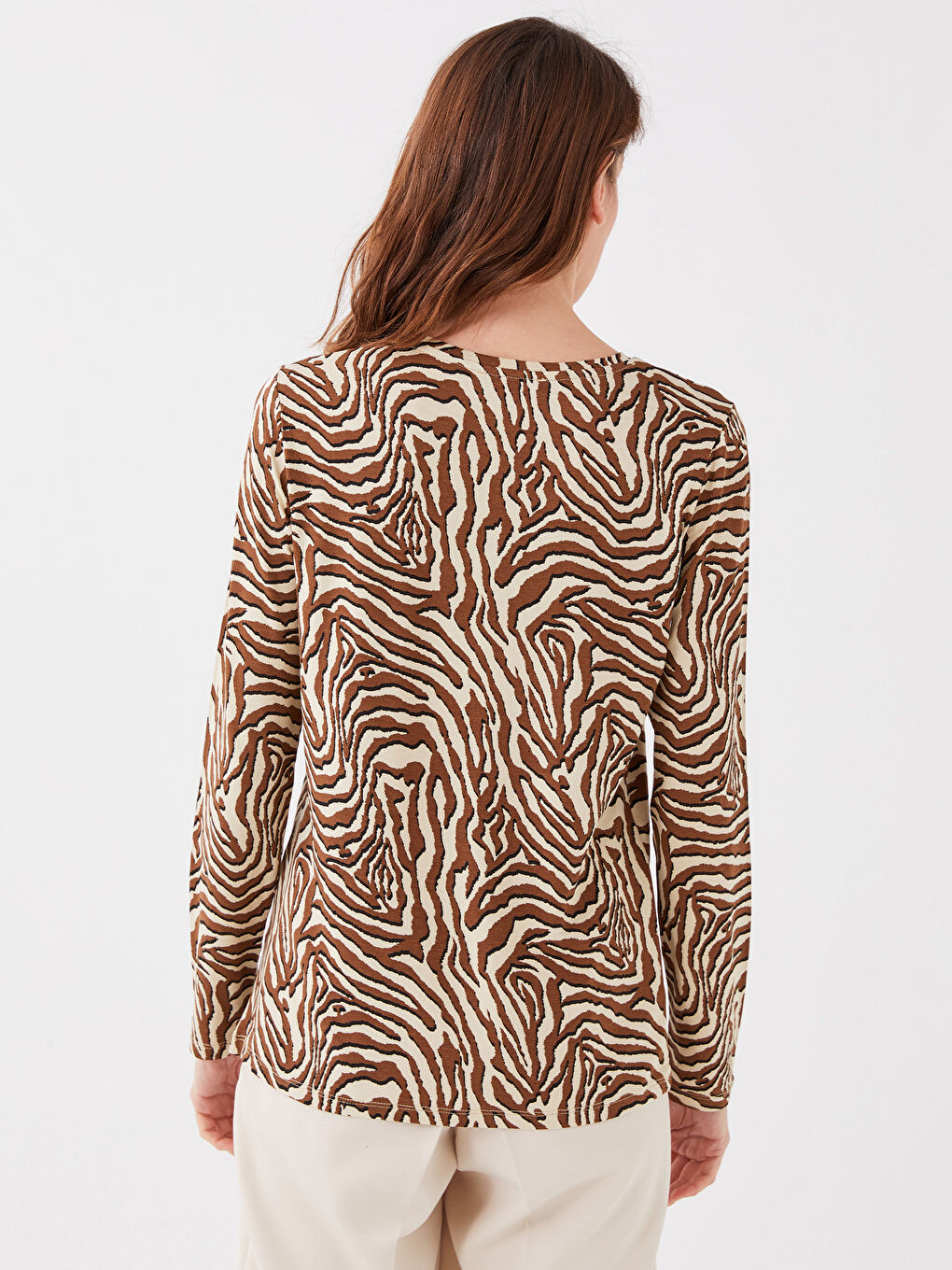 Karışık Bisiklet Yaka Desenli Uzun Kollu Kadın Tişört-4