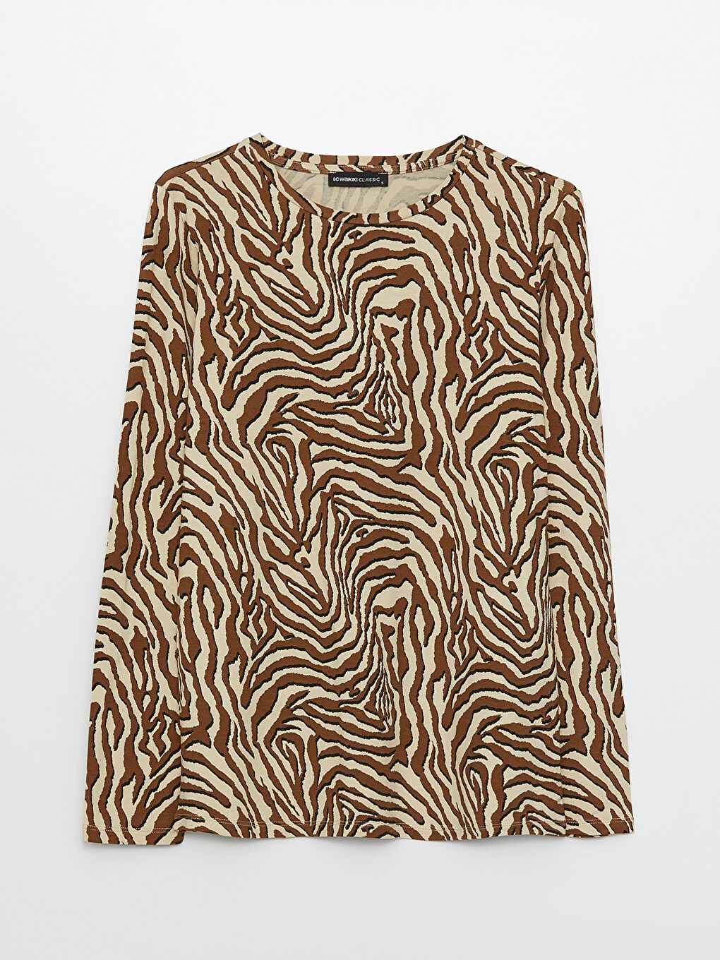 Karışık Bisiklet Yaka Desenli Uzun Kollu Kadın Tişört-5