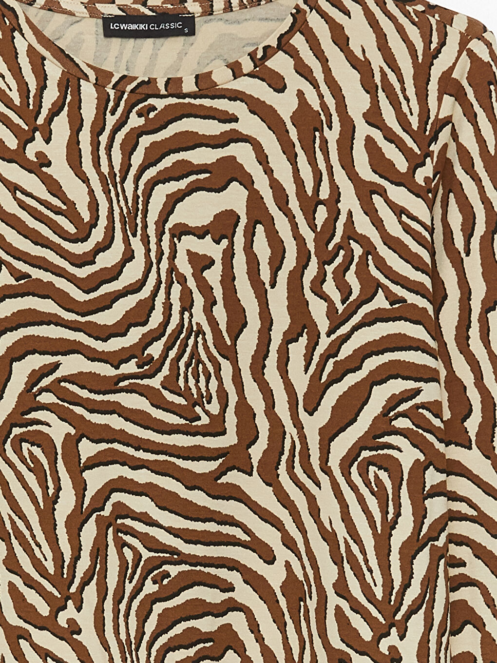 Karışık Bisiklet Yaka Desenli Uzun Kollu Kadın Tişört-7