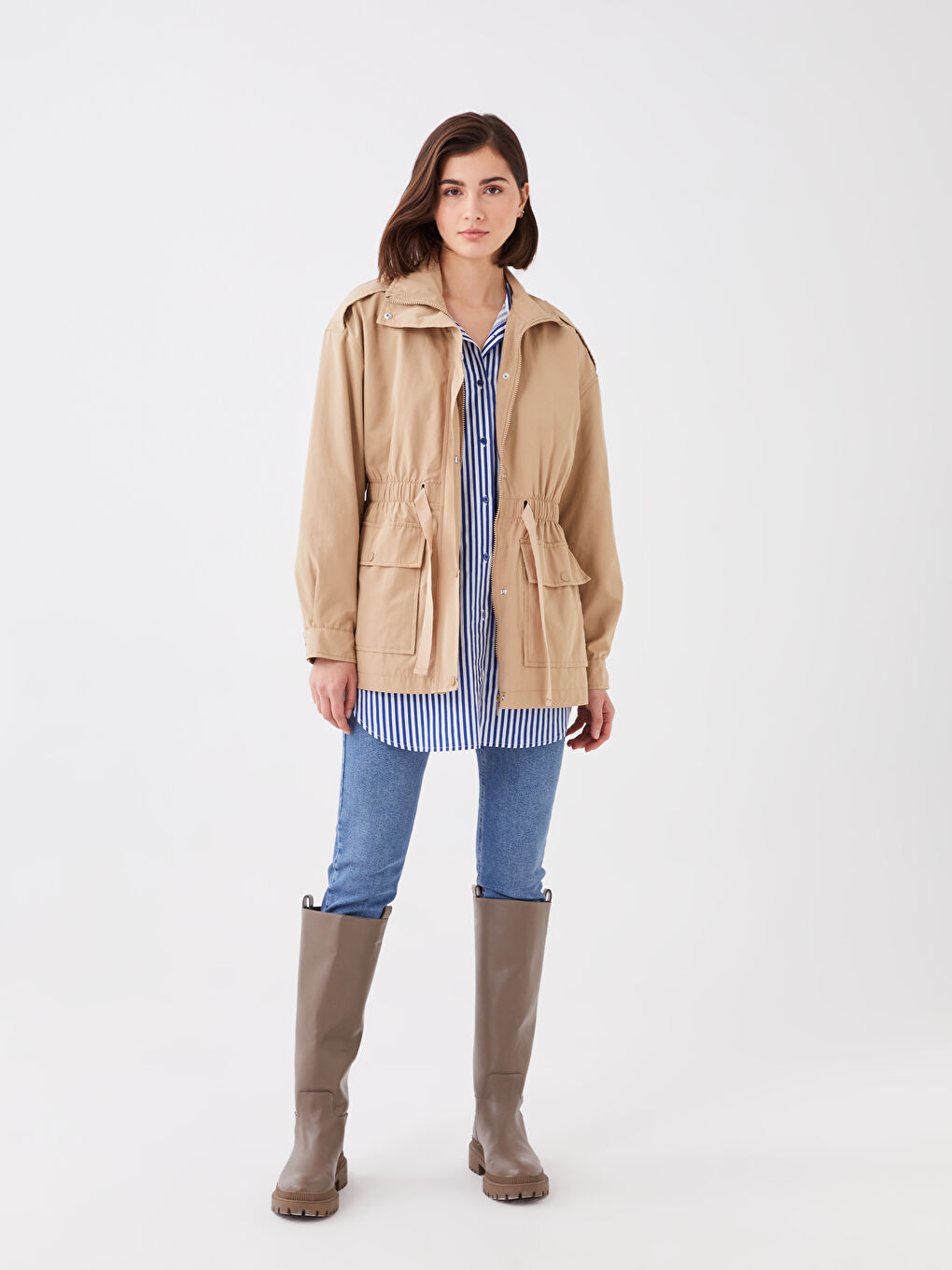 Turtle Neck Regular Long Sleeve Women's Coat -S37153Z8-SPY