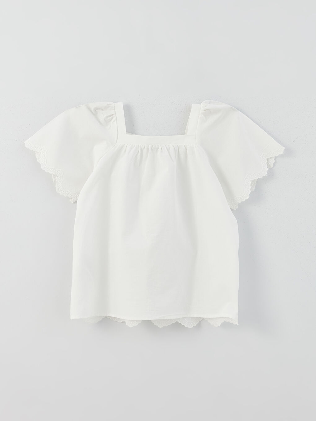 Square Collar Embroidered Short Sleeve Girls' Blouse-1