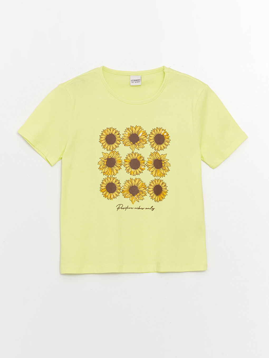 Yeşil Bisiklet Yaka Baskılı Kısa Kollu Kız Çocuk Tişört