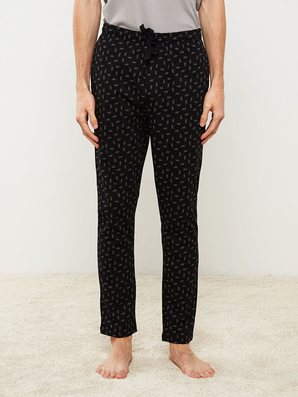 LC WAIKIKI Siyah Standart Kalıp Desenli Erkek Pijama Alt - 3