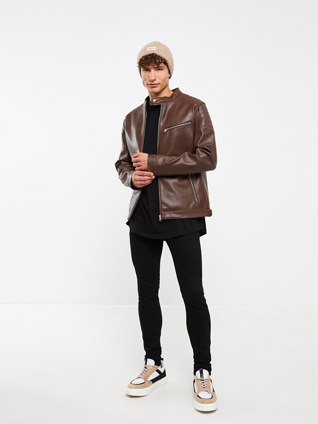 Kahverengi Taba Deri Görünümlü Mont-1