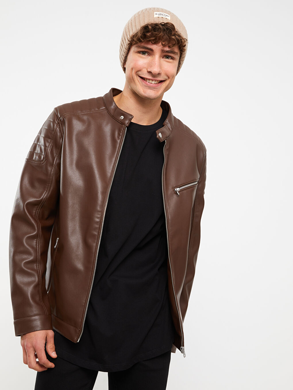 Kahverengi Taba Deri Görünümlü Mont-3