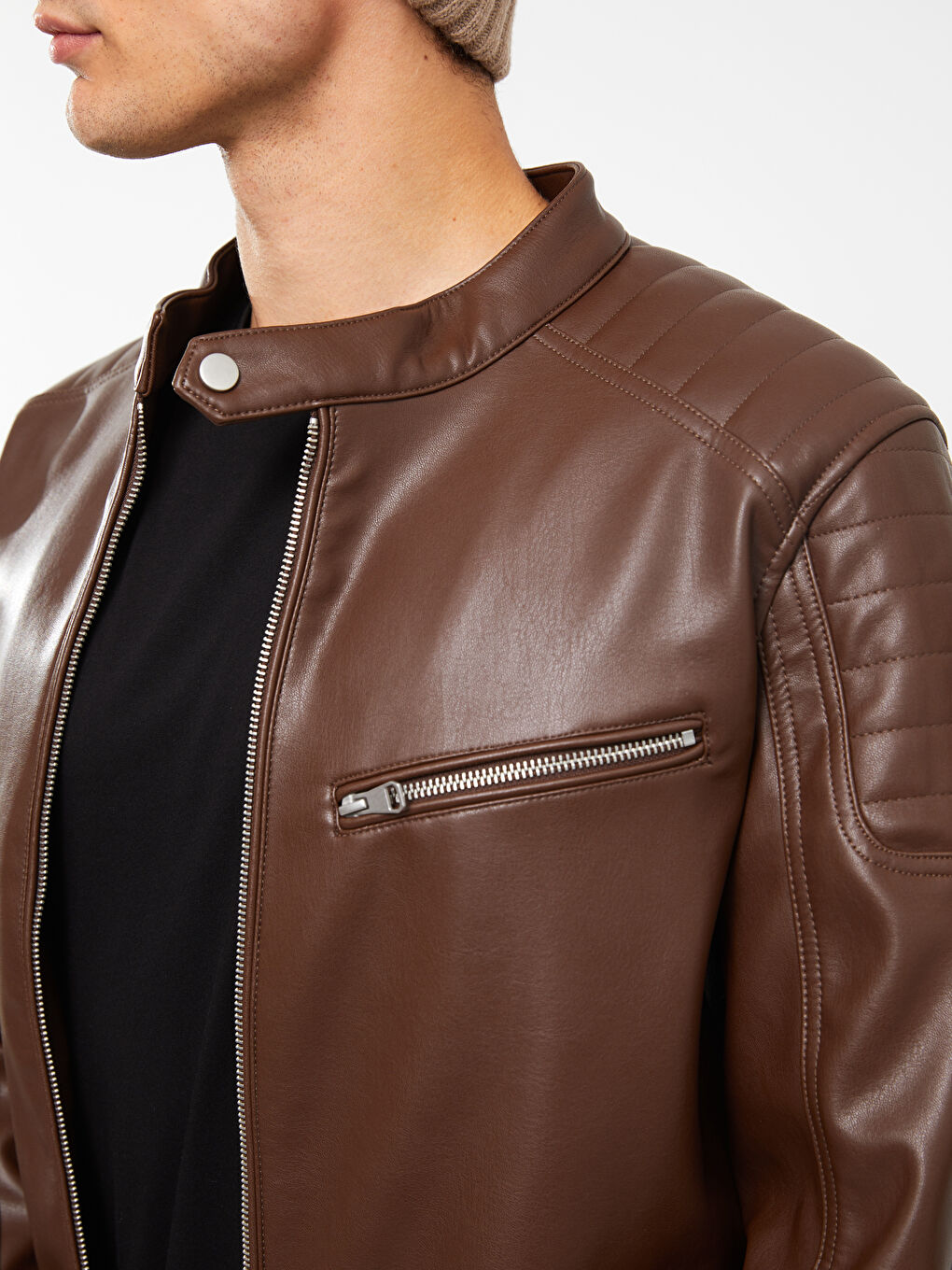 Kahverengi Taba Deri Görünümlü Mont-4