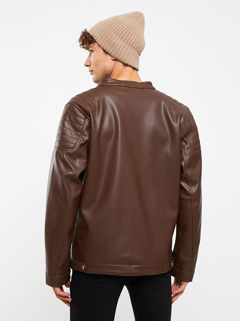 Kahverengi Taba Deri Görünümlü Mont-5