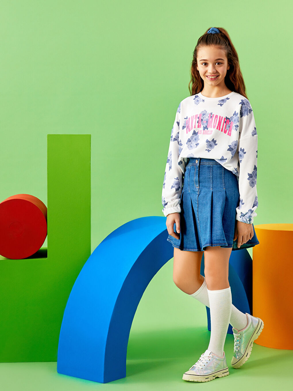 LCW Kids Basic Pleated Girl Jean Skirt -S37206Z4-H45